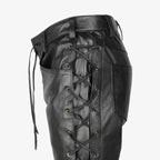 Men's Black Original Leather Pants with Lace-Up Detail - Premium Full-Grain Handcrafted
