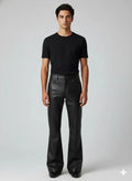 Men's Black Original Leather Flared Pants - Premium Full-Grain Handcrafted Bootcut
