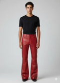 Men's Red Original Leather Flared Pants - Premium Full-Grain Handcrafted Bootcut