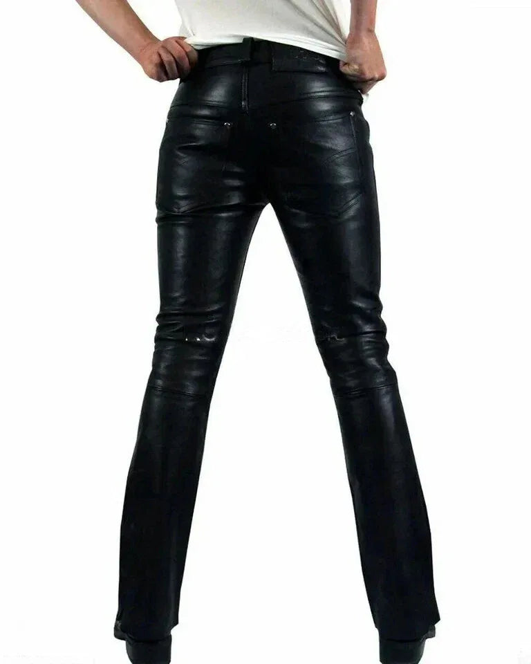 Men's Black Original Leather Bootcut Pants - Premium Full-Grain Handcrafted Flared