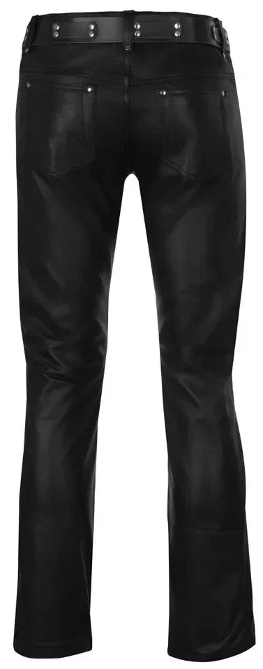 Men's Black Original Leather Bootcut Pants with Belt - Premium Full-Grain Handcrafted