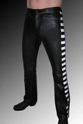 Men's Black Original Leather Pants with White Stripe - Premium Full-Grain Handcrafted