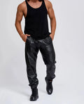Men's Black Leather Jogger Pants - Premium Full-Grain Handcrafted Drawstring