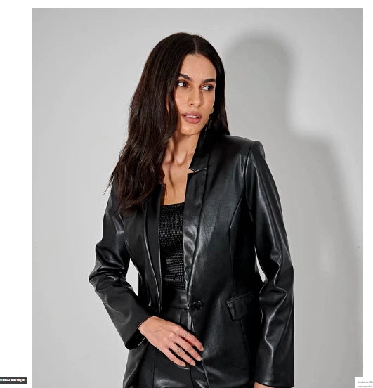 Women's Premium Black Original Leather Blazer - Handcrafted Sleek Full-Grain Fitted Jacket