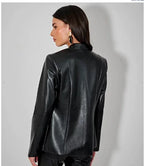 Women's Premium Black Original Leather Blazer - Handcrafted Sleek Full-Grain Fitted Jacket