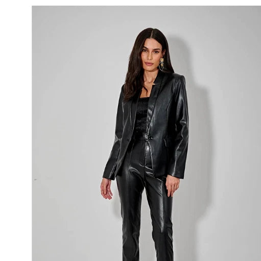 Women's Premium Black Original Leather Blazer - Handcrafted Sleek Full-Grain Fitted Jacket