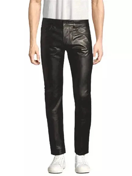 Men's Black Original Leather Slim-Fit Pants - Premium Full-Grain Handcrafted Modern