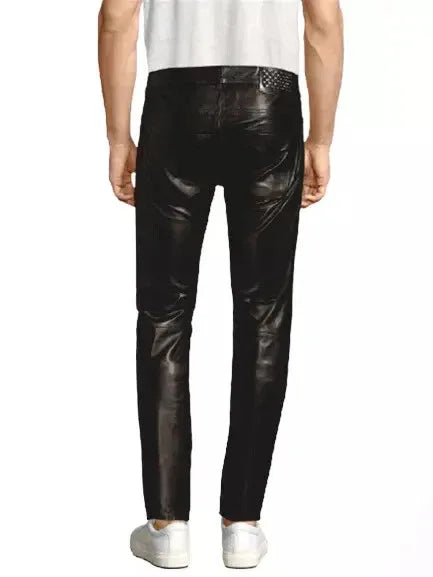 Men's Black Original Leather Slim-Fit Pants - Premium Full-Grain Handcrafted Modern