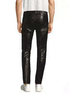 Men's Black Original Leather Slim-Fit Pants - Premium Full-Grain Handcrafted Modern