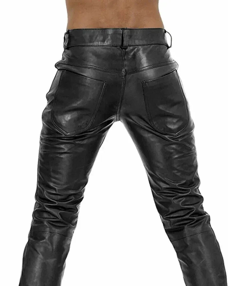 Men's Black Original Leather Skinny-Fit Pants - Premium Full-Grain Handcrafted Slim
