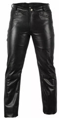 Men's High-Gloss Black Leather Straight-Leg Pants - Premium Full-Grain Handcrafted