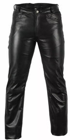 Men's High-Gloss Black Leather Straight-Leg Pants - Premium Full-Grain Handcrafted