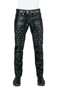 Men's Black Quilted Moto Full-Grain Original Leather Pants - Slim Fit