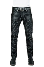 Men's Black Quilted Moto Full-Grain Original Leather Pants - Slim Fit