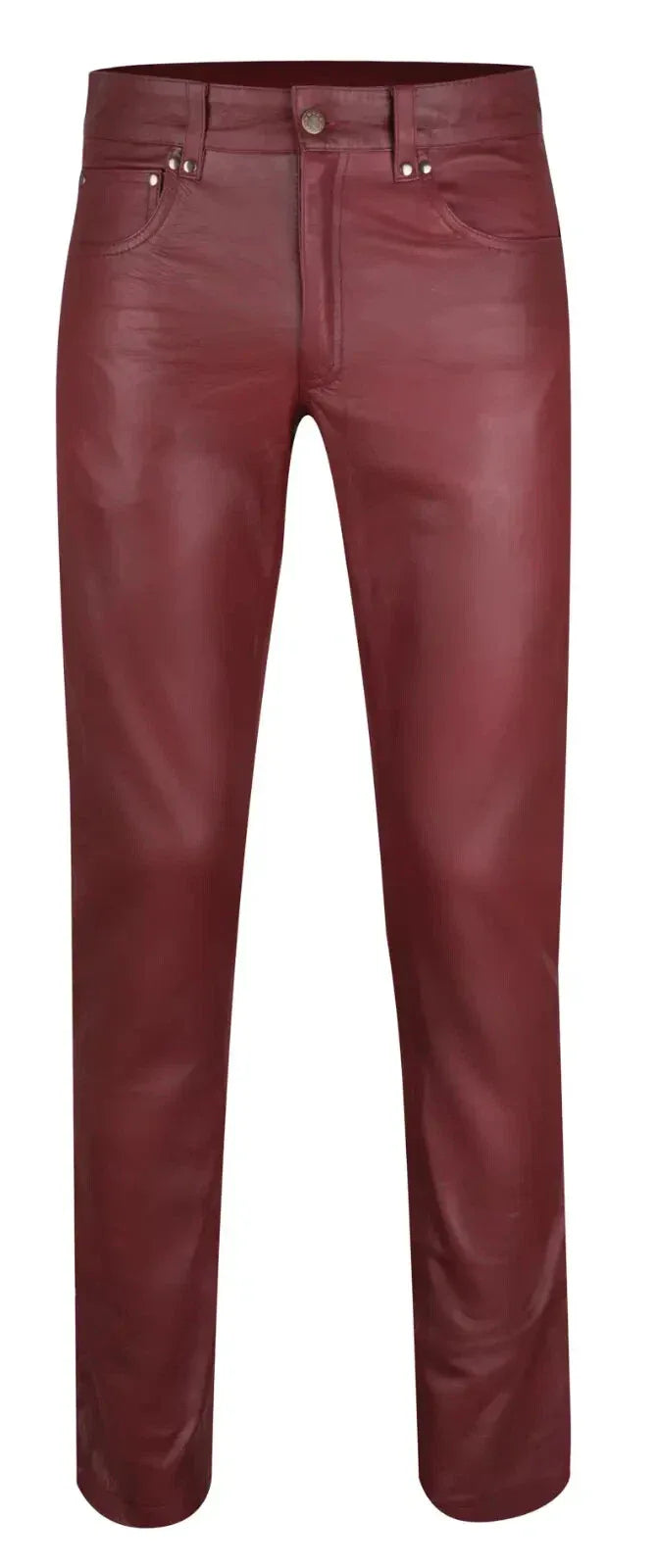 Men's Burgundy Full-Grain Original Leather Pants - Straight Leg Premium Fit