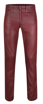 Men's Burgundy Full-Grain Original Leather Pants - Straight Leg Premium Fit