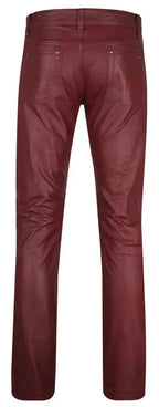 Men's Burgundy Full-Grain Original Leather Pants - Straight Leg Premium Fit