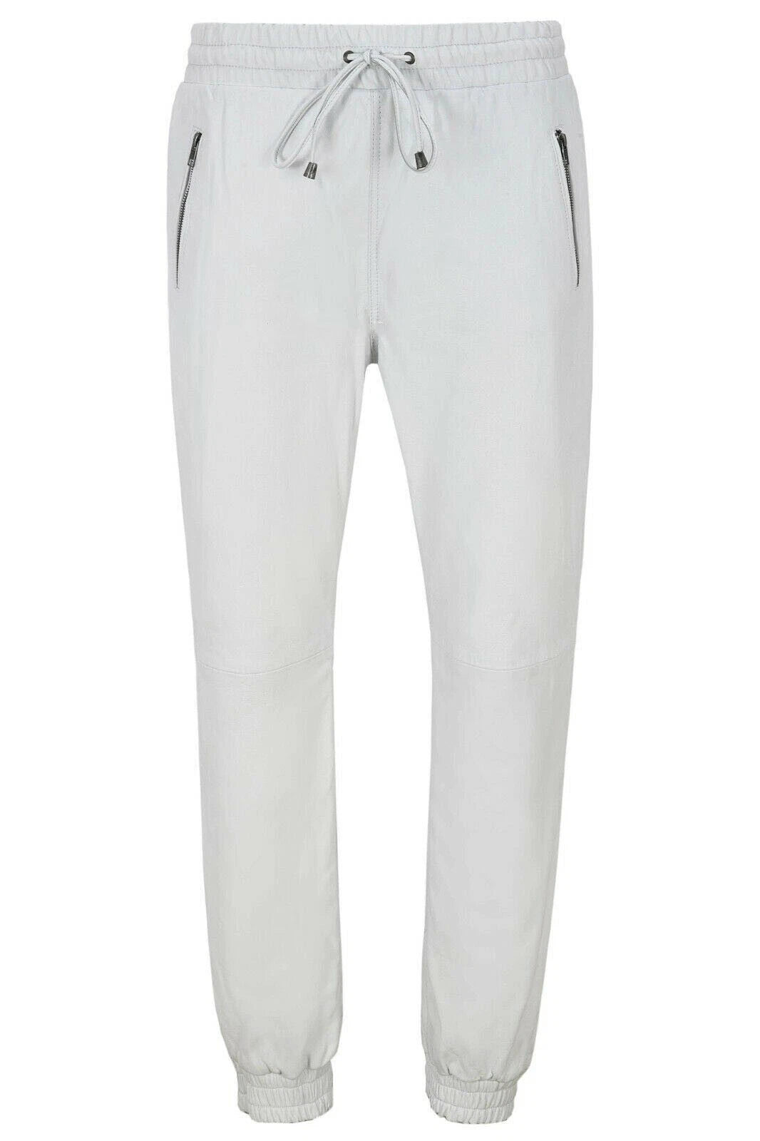 Men White Full-Grain Original Leather Joggers - Relaxed Athleisure Fit