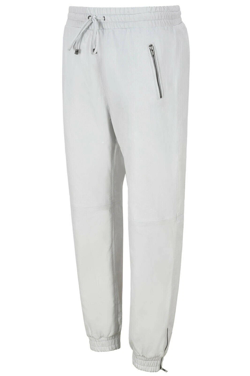 Men White Full-Grain Original Leather Joggers - Relaxed Athleisure Fit