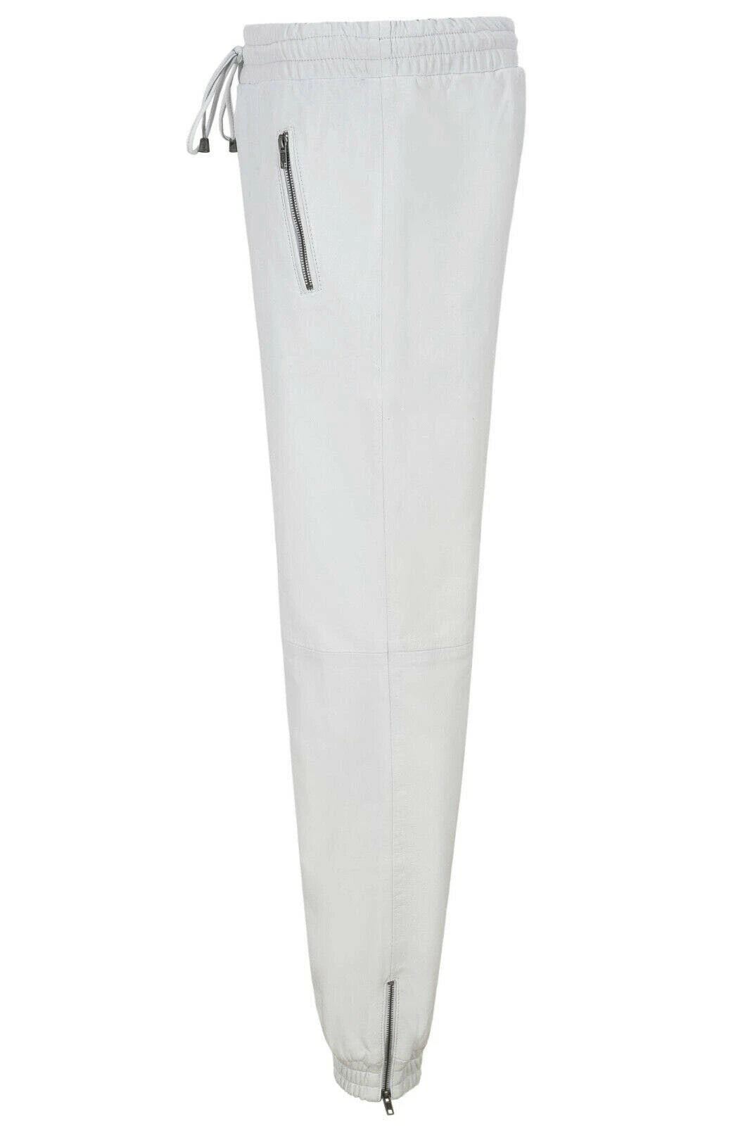 Men White Full-Grain Original Leather Joggers - Relaxed Athleisure Fit