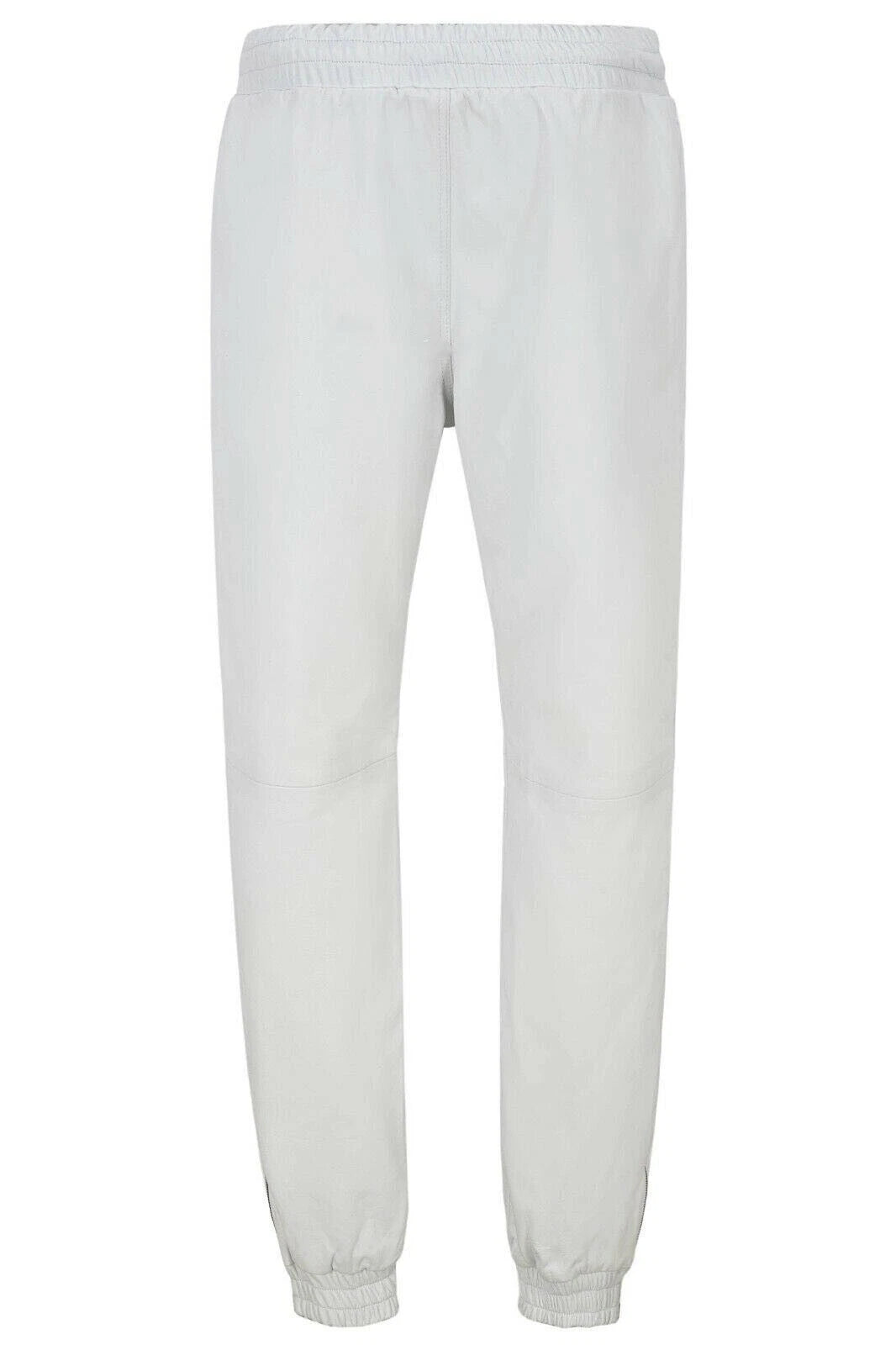 Men White Full-Grain Original Leather Joggers - Relaxed Athleisure Fit