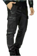 Men's Black Full-Grain Original Leather Cargo Pants - Premium Tactical Relaxed Fit