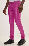 Original Men's Hot Pink Full-Grain Premium Leather Pants - Slim Fit Bold Statement