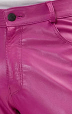 Original Men's Hot Pink Full-Grain Premium Leather Pants - Slim Fit Bold Statement
