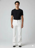 Men's White Full-Grain Premium Original Leather Flared Pants - Retro Statement Piece