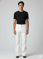 Men's White Full-Grain Premium Original Leather Flared Pants - Retro Statement Piece