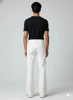 Men's White Full-Grain Premium Original Leather Flared Pants - Retro Statement Piece