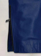 Men's Navy & White Full-Grain Original Leather Premium Moto Pants - Racing Inspired Fit