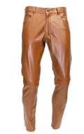 Men's Brown Full-Grain Premium Original Leather Pants - Slim Fit Classic Style