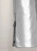 Men's Silver Metallic Full-Grain Original Leather Moto Pants - Premium Slim Fit Futuristic Style