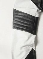 Men's Black & White Full-Grain Original Leather Pants - Premium Colorblock Moto Style