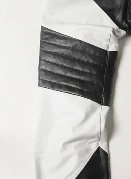Men's Black & White Full-Grain Original Leather Pants - Premium Colorblock Moto Style