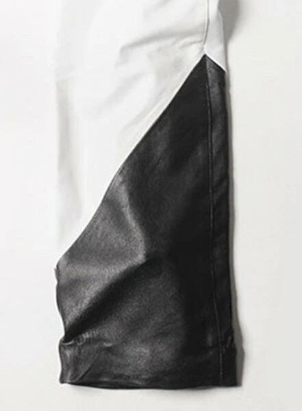 Men's Black & White Full-Grain Original Leather Pants - Premium Colorblock Moto Style