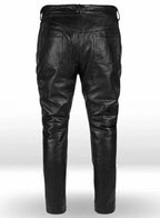 Men's Black Full-Grain Original Leather Premium Pants - Avant-Garde with Detachable Apron Overlay