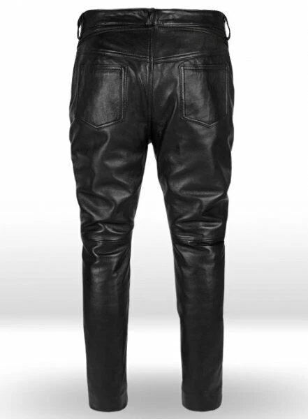 Men's Black Full-Grain Original Leather Premium Pants - Avant-Garde with Detachable Apron Overlay