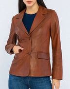 Women's Tan Leather Original  Blazer - Premium Full-Grain Leather Jacket