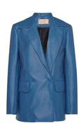 Women's Blue Leather Original Blazer - Premium Full-Grain Leather Jacket