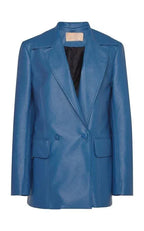 Women's Blue Leather Original Blazer - Premium Full-Grain Leather Jacket