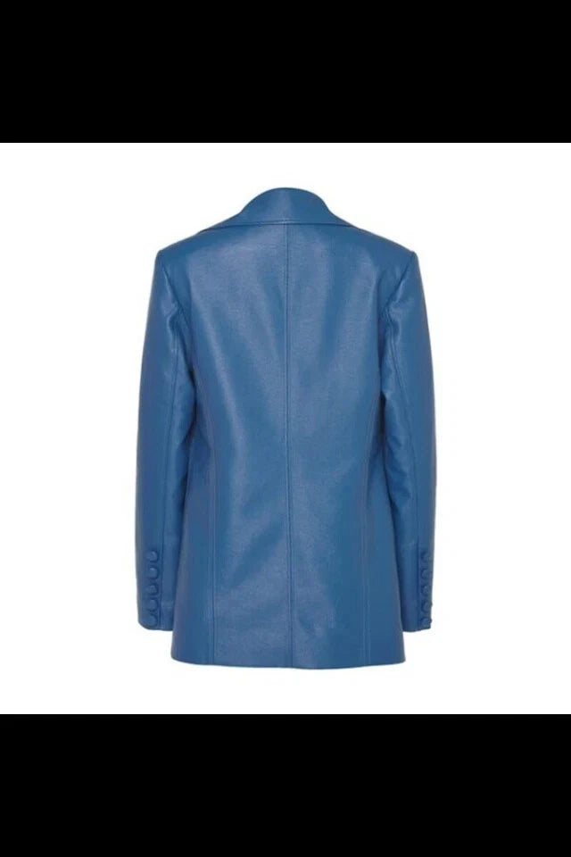 Women's Blue Leather Original Blazer - Premium Full-Grain Leather Jacket
