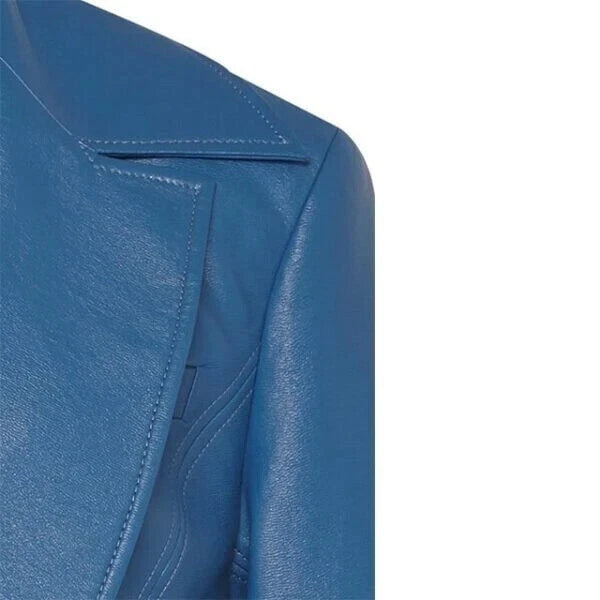Women's Blue Leather Original Blazer - Premium Full-Grain Leather Jacket