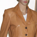 Women's Tan Original Leather Blazer - Premium Full-Grain Leather Jacket with Button Details