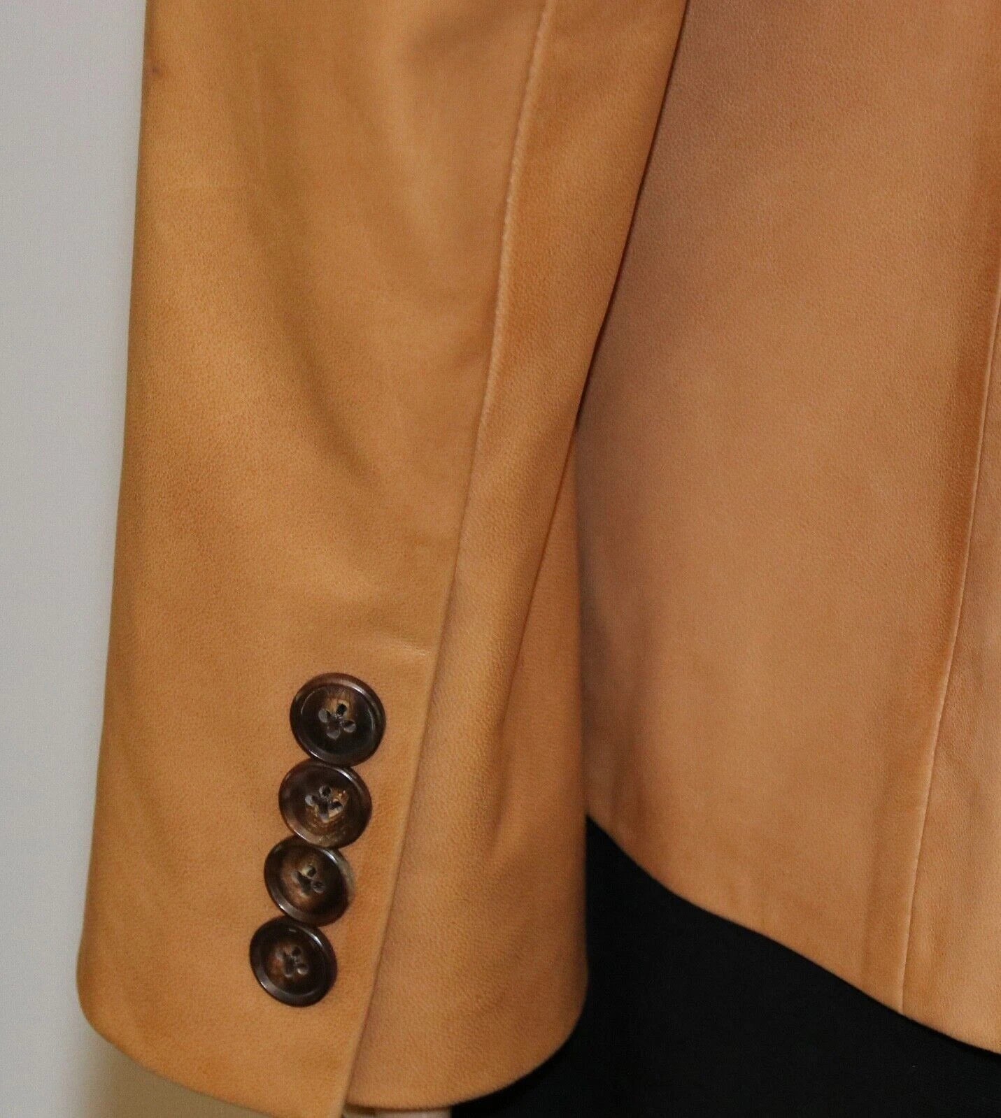 Women's Tan Original Leather Blazer - Premium Full-Grain Leather Jacket with Button Details