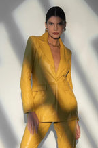 Women's Mustard Yellow Original Leather Blazer - Premium Full-Grain Leather Jacket