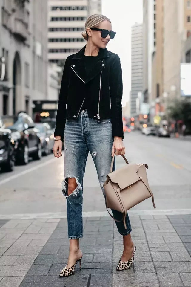 Women's Black Suede Original Leather Moto Jacket - Premium Full-Grain Handcrafted Classic