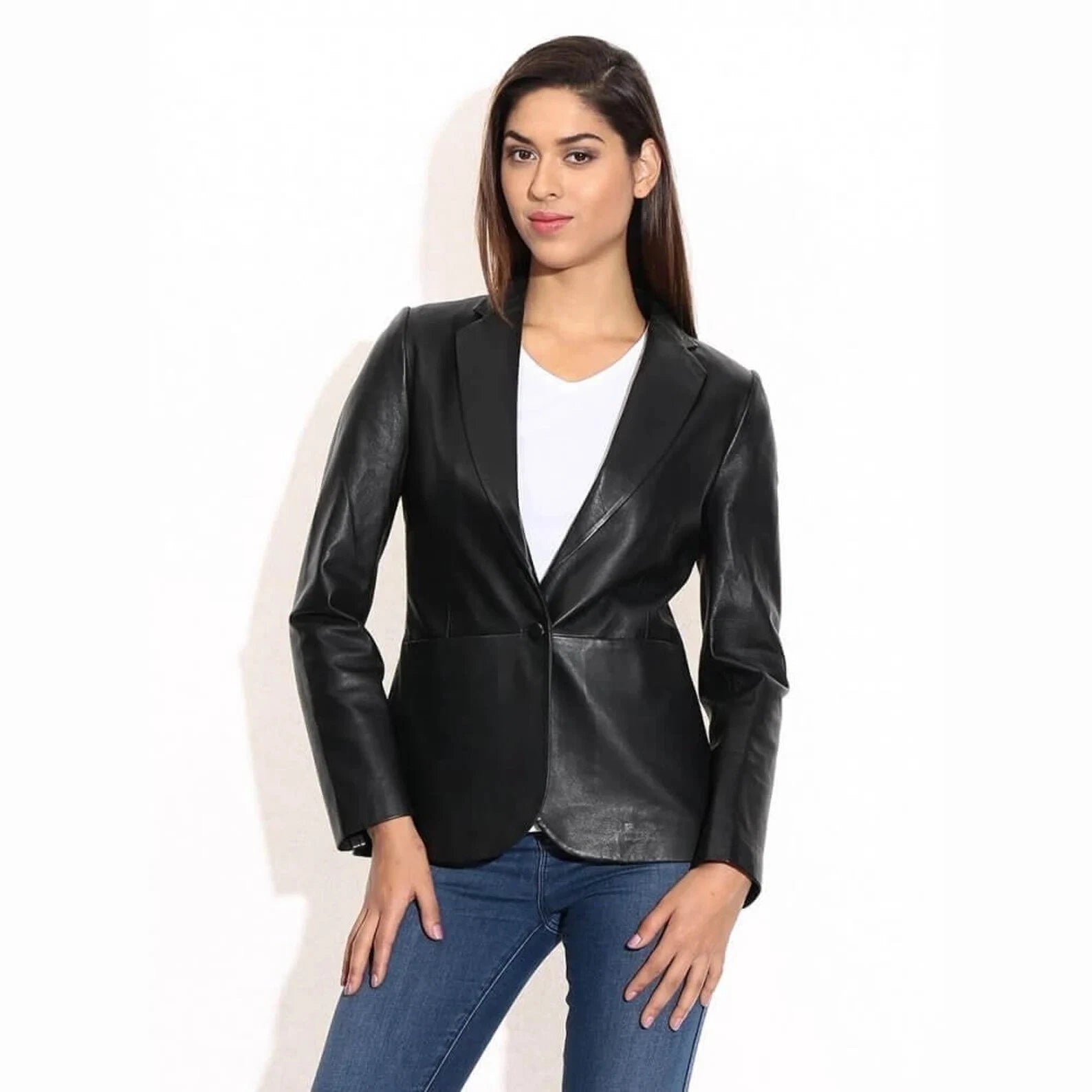 Women's Black original Leather Blazer - Premium Full-Grain Leather Jacket