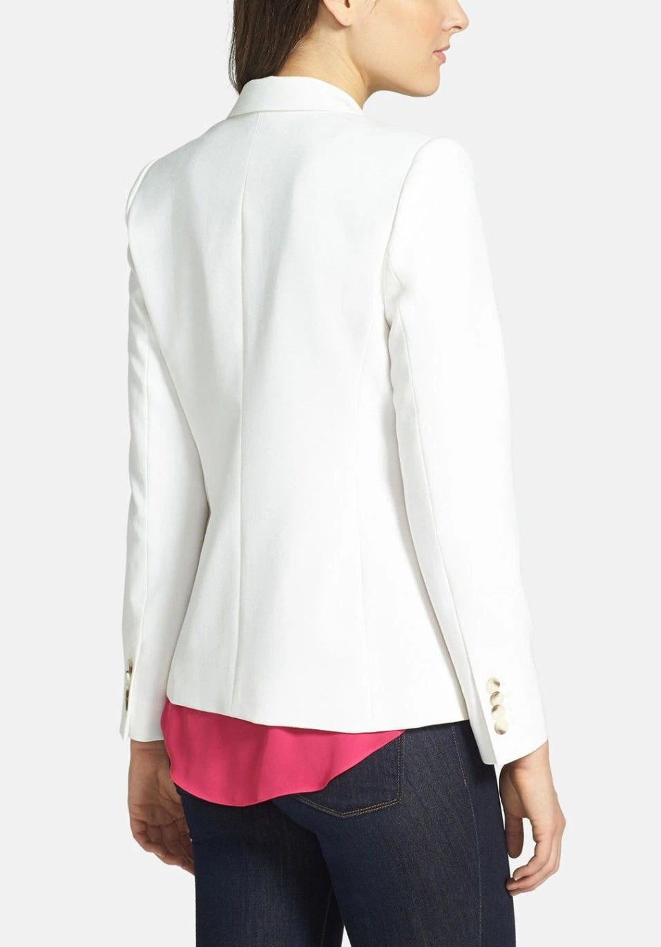 Women's White Leather Original Blazer with Gold Buttons - Premium Full-Grain Leather Jacket